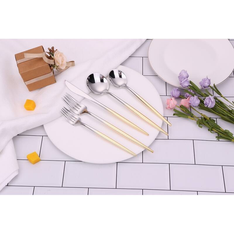 20 Pc Flatware Set Silver With Graduated Gold Handles - Service For 4