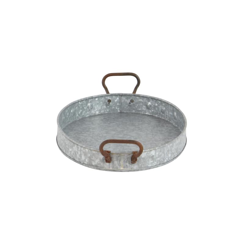 Metal Galvanized Oval Tray with Rust Handles - Set of 3 Gray - Roche River Decor - 15"W x 21"L x 4"H