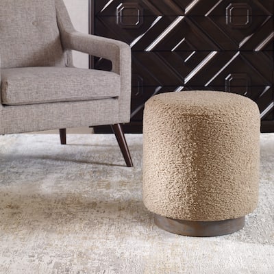 Upholstered Foot Pouf Ottoman - 18" - Gray and Brown