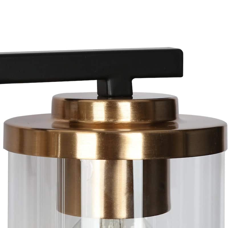 Modern Farmhouse Black Gold 3-Light Bathroom Vanity Lights Cylinder Glass Wall Sconces - 21" L x 7" W x 6" H