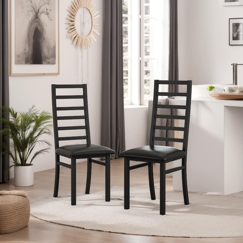 Anmytek Set of 2 Black Modern Dining Chairs Faux Leather Padded Seats Easy Clean