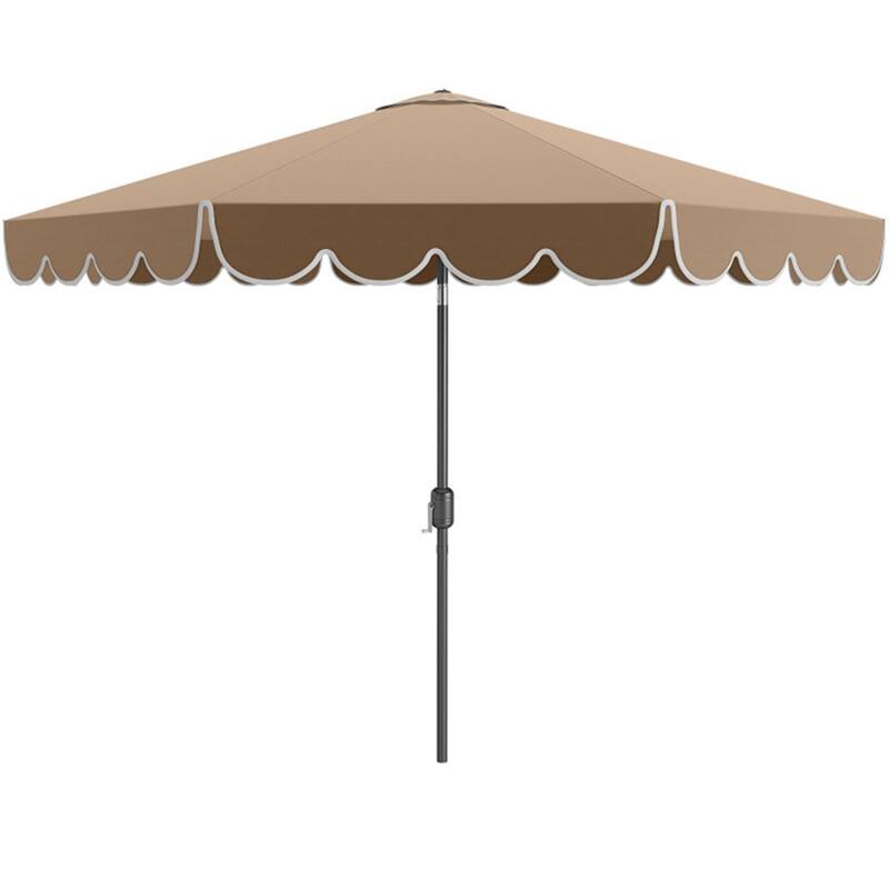 Premium 10 Ft Patio Umbrella with Crank Auto Tilt and Ruffled Edges Sun Protection Waterproof Polyester Canopy - 10 x 8.2 ft