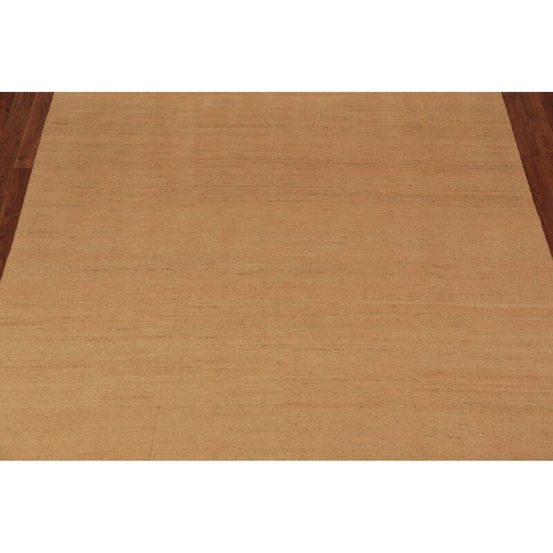 Modern Gabbeh Oriental Area Rug Hand-Knotted Yellow Wool Carpet - 6'6" x 9'10"
