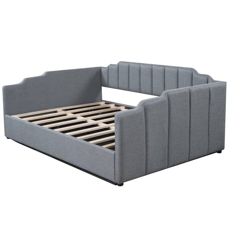 Full Size Gray Upholstered Daybed with Underneath Storage