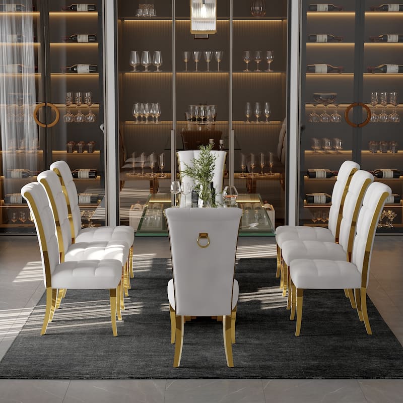 Polished Gold Dining Chairs with White Boucle Upholstery