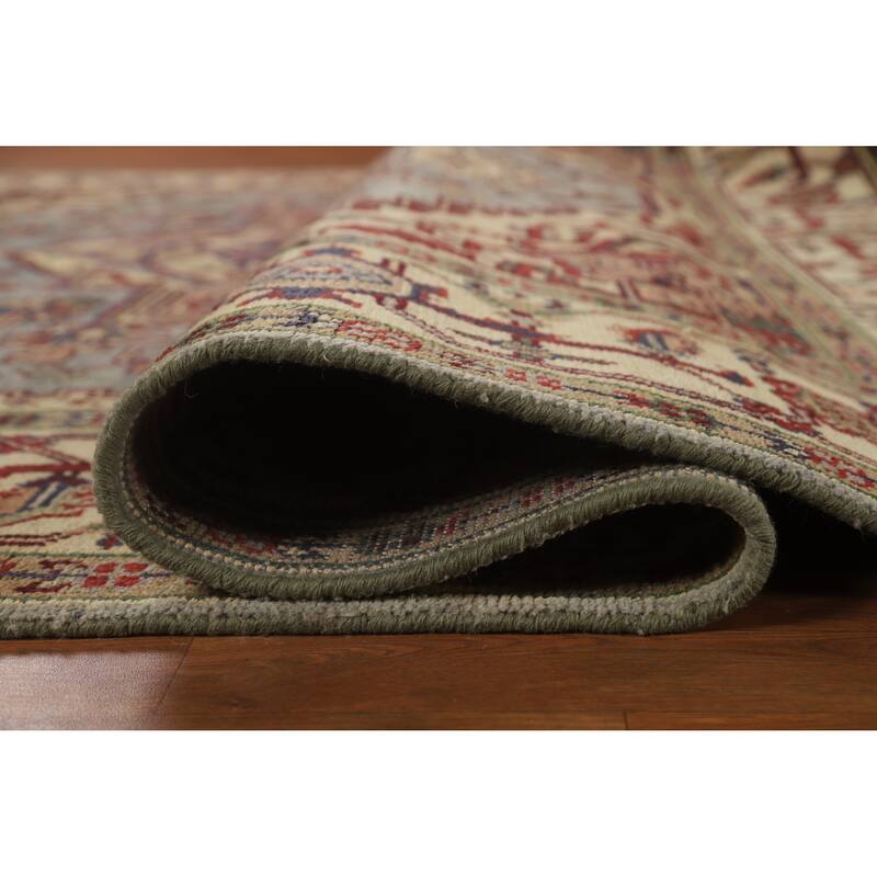 Hand Knotted Oriental 100% Wool Carpet Traditional Medallion Navy Blue & Blues Heriz (serapi) Area Rug - 9' 9'' X 7' 11''