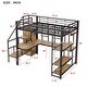 preview thumbnail 10 of 15, Full Size Metal Loft Bed with Storage Staircase and Small Wardrobe Black