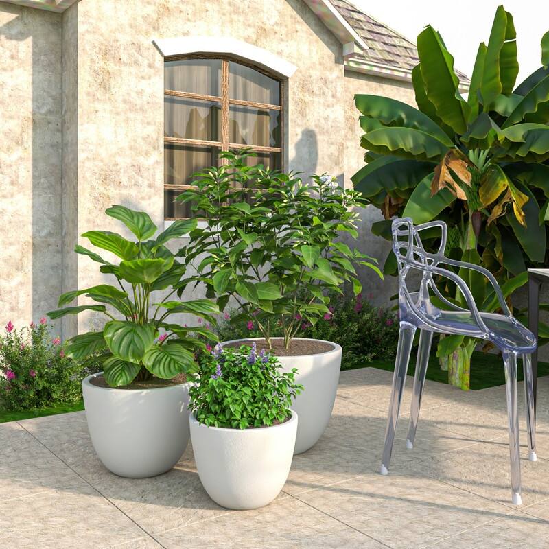 Dahlia 3-Piece Modern Round Planter Set, Durable Fiberstone & Clay Pots for Indoor & Outdoor Plants