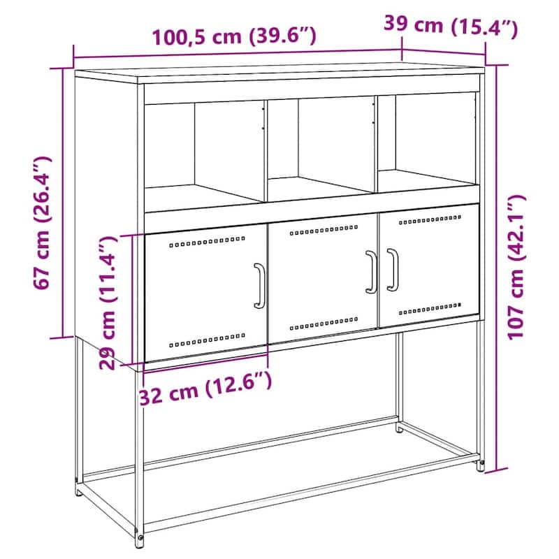 vidaXL Sideboard Cupboard Home Organizer Living Room Furniture Cold-rolled Steel - 39.6 x 100.4 x 42.1