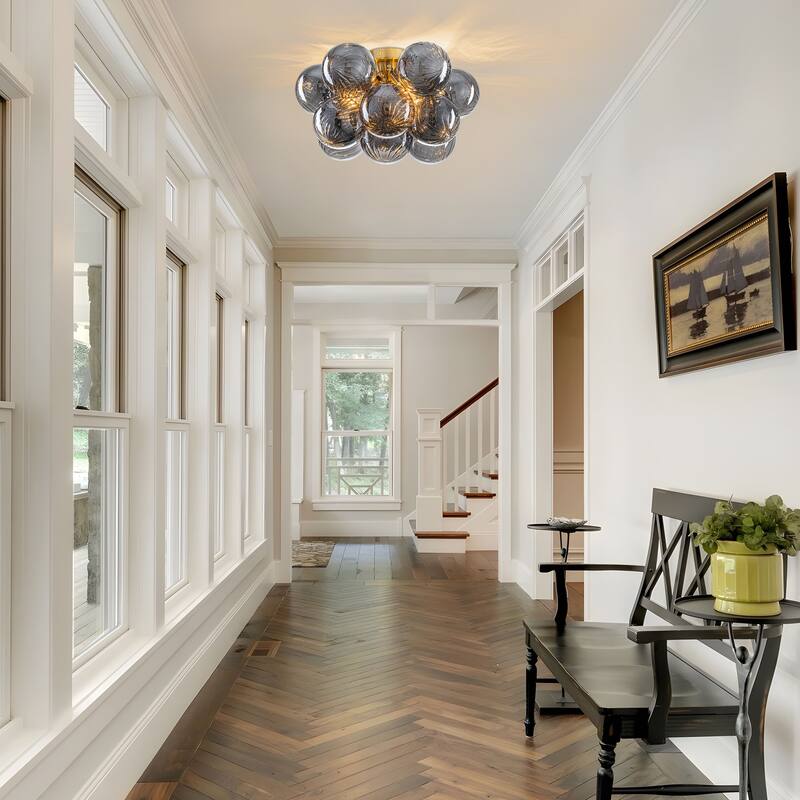 Starsky 3-Light 18in. Contemporary Glass Bubble Semi Flush Mount