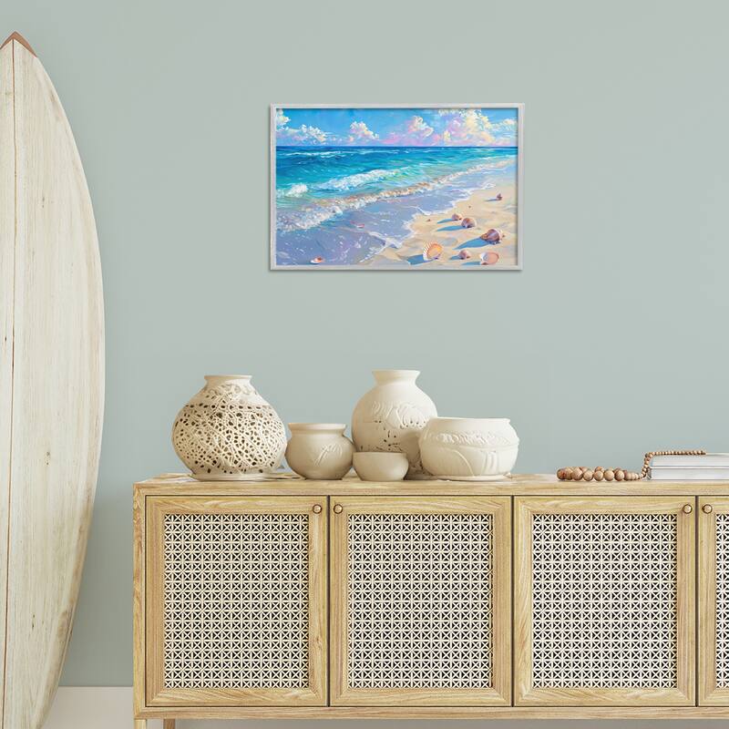 Stupell Seashells Along Sea Shore Framed Giclee Art Design By LSR Design Studio