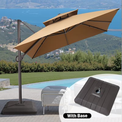 10FT Square Patio Cantilever-Offset 360 Degree Rotation Umbrella with Base