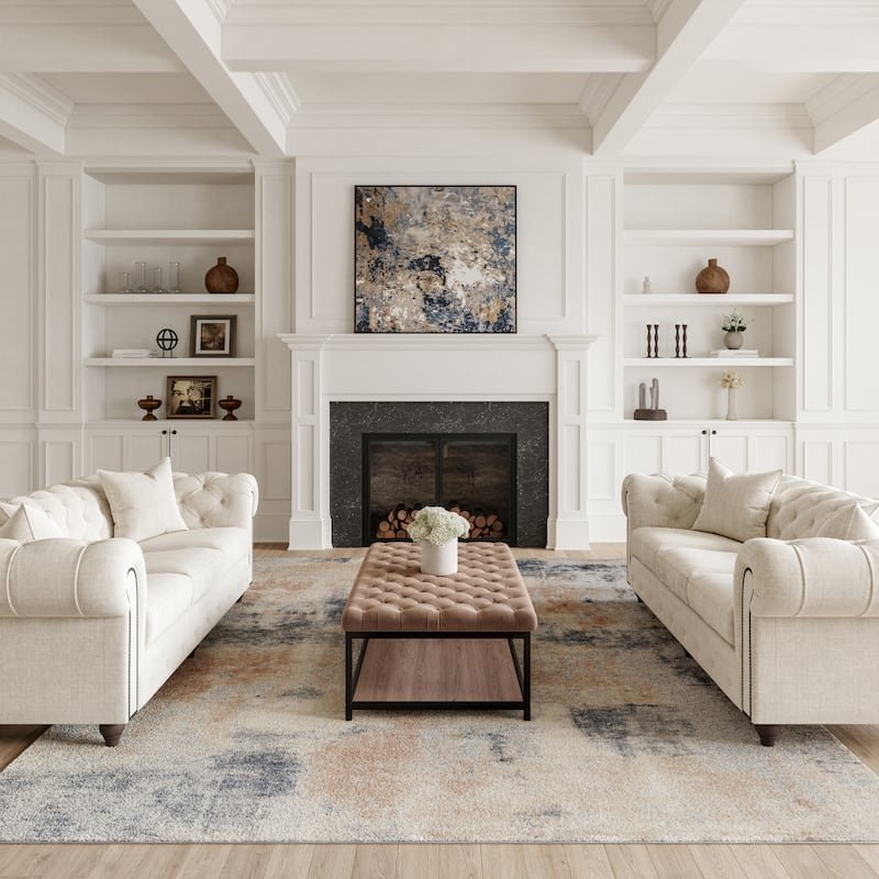 Rustic Textures Distressed Vintage Abstract Area Rug - 7' 10" x 10' 6" - Beige - Runner/Rectangle