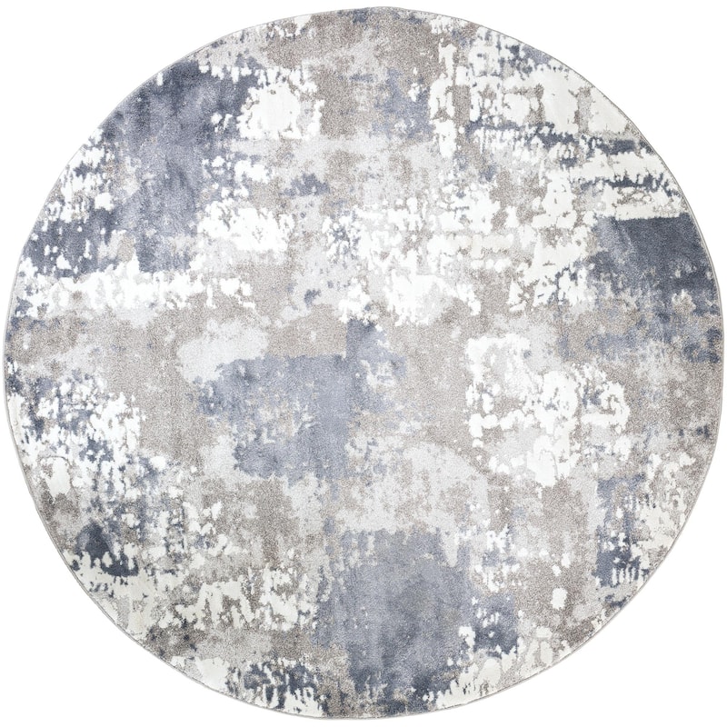 Livabliss Venice Mid-Century Abstract Area Rug - 7'10" x 7'10" Round - Denim