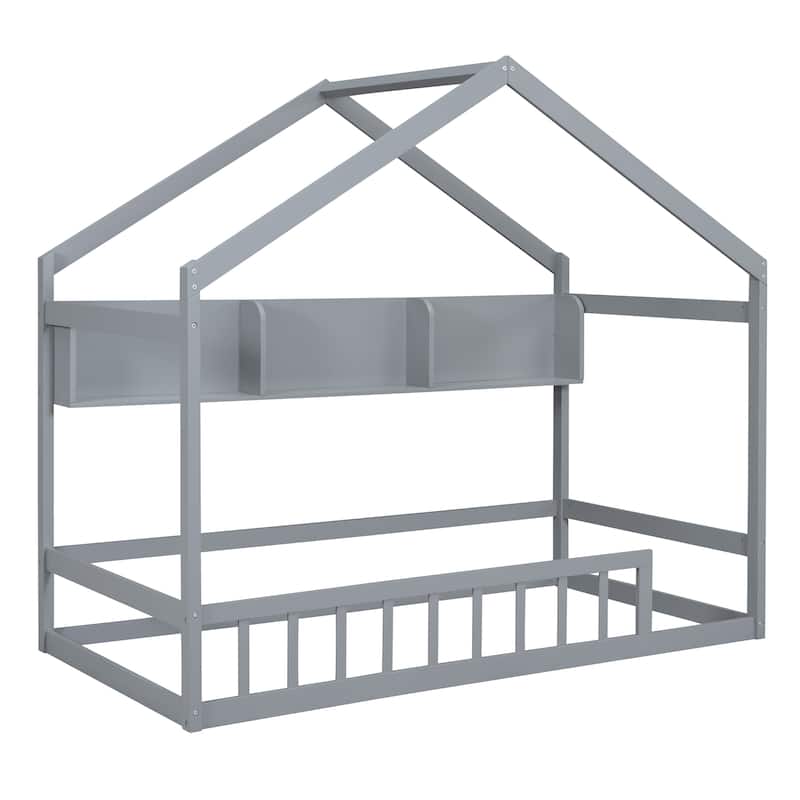 Twin Floor Bed With Storage Shelves
