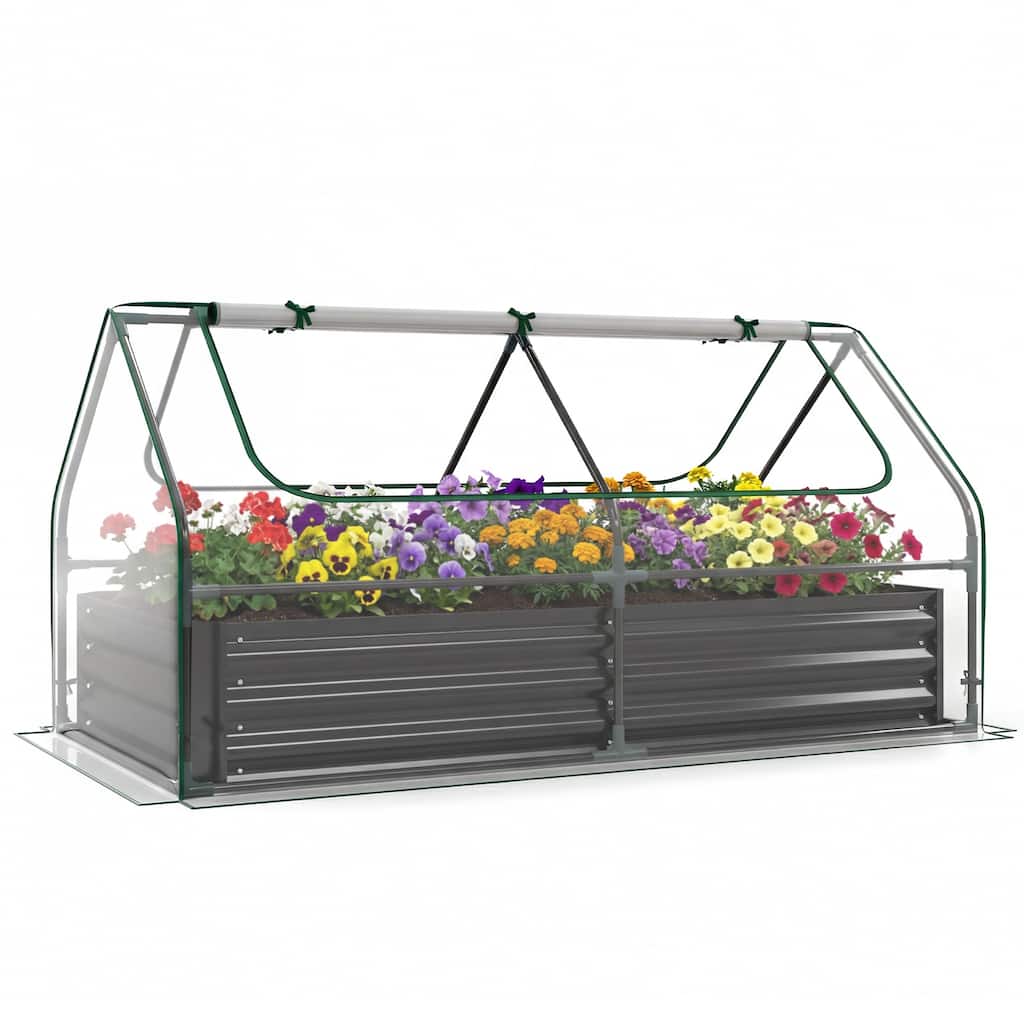 Gymax Raised Garden Bed w/ Cover 69'' x 33'' x 12'' Planter Box w/