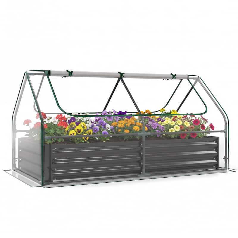 Gymax Raised Garden Bed w/ Cover 69'' x 33'' x 12'' Planter Box w/ - Black