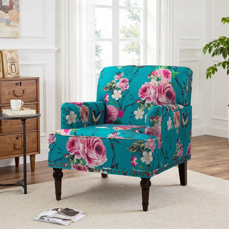 Vintage 29" W Patterned Striped Accent Chairs - 1-Piece - Floral