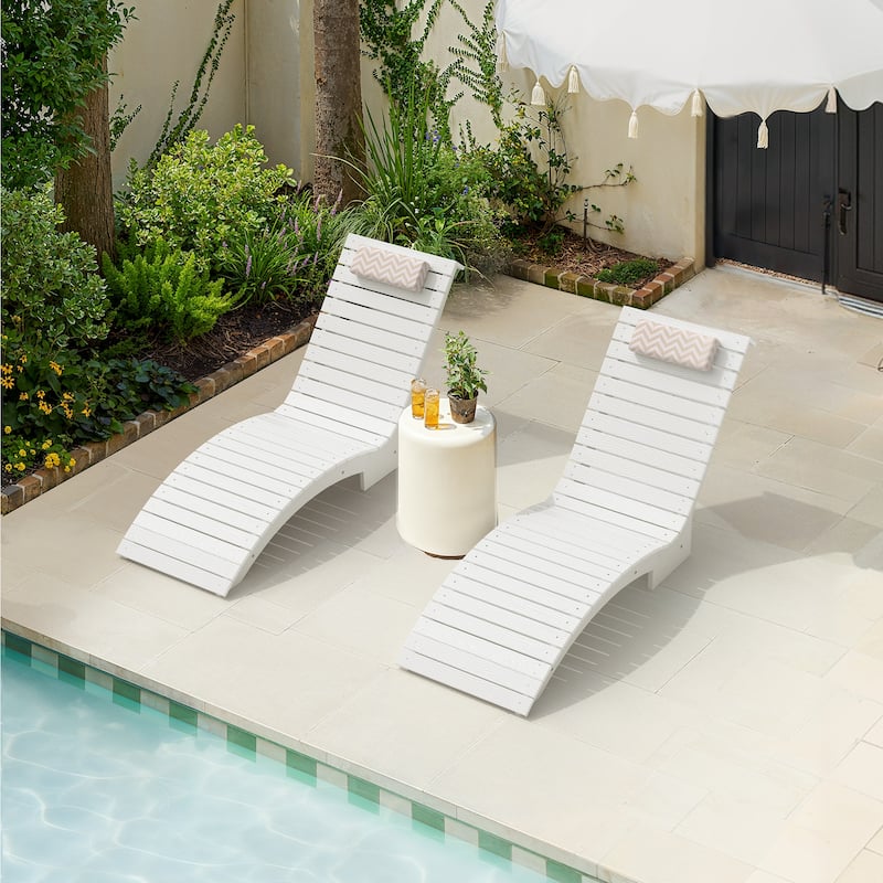HDPS Pool Lounge Chairs Set of 2, Use in Pools Lounge Chairs, Chaise Chairs with Headrest, Lounge Chair Outdoor - White