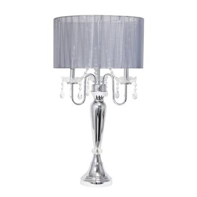 Silver Orchid Bacall Hanging Crystals Sheer Shade Table Lamp
