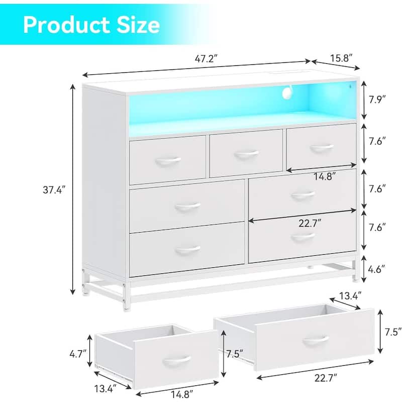Wooden Long Dresser with Led Lights