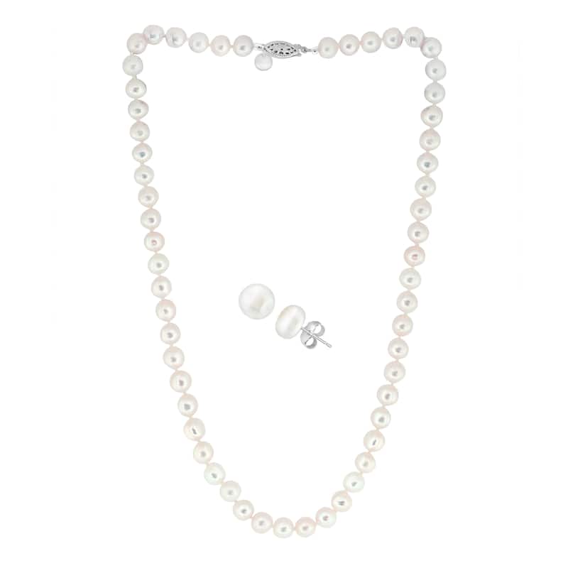 EFFY 925 Sterling Silver Freshwater Pearl Necklace and Earrings Set