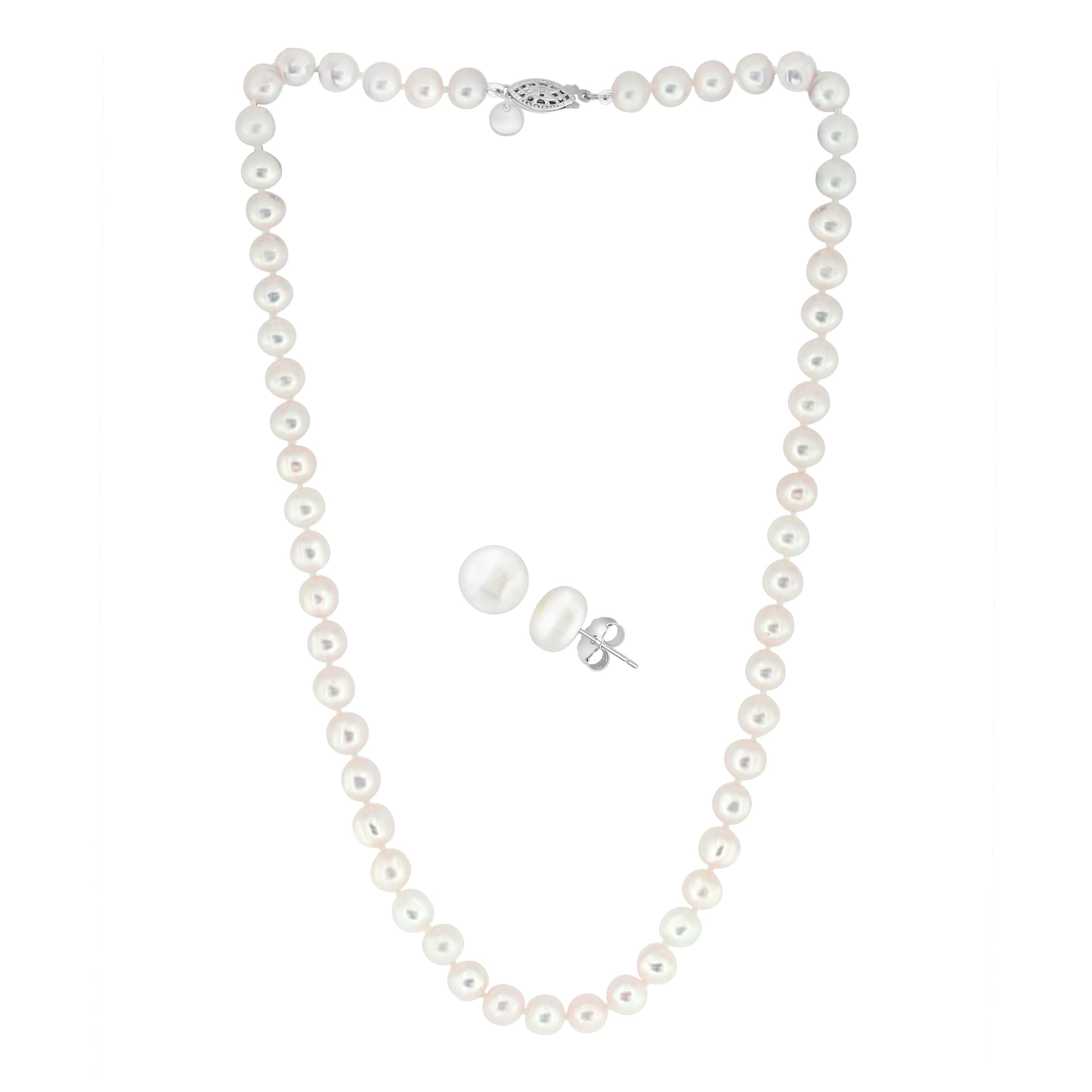 EFFY 925 Sterling Silver Freshwater Pearl Necklace and Earrings Set