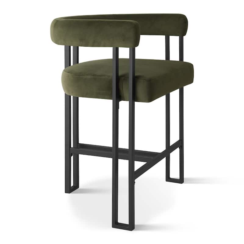 24" Seat Height Upholstered Velvet Solid back Counter Stool (Set of 4)