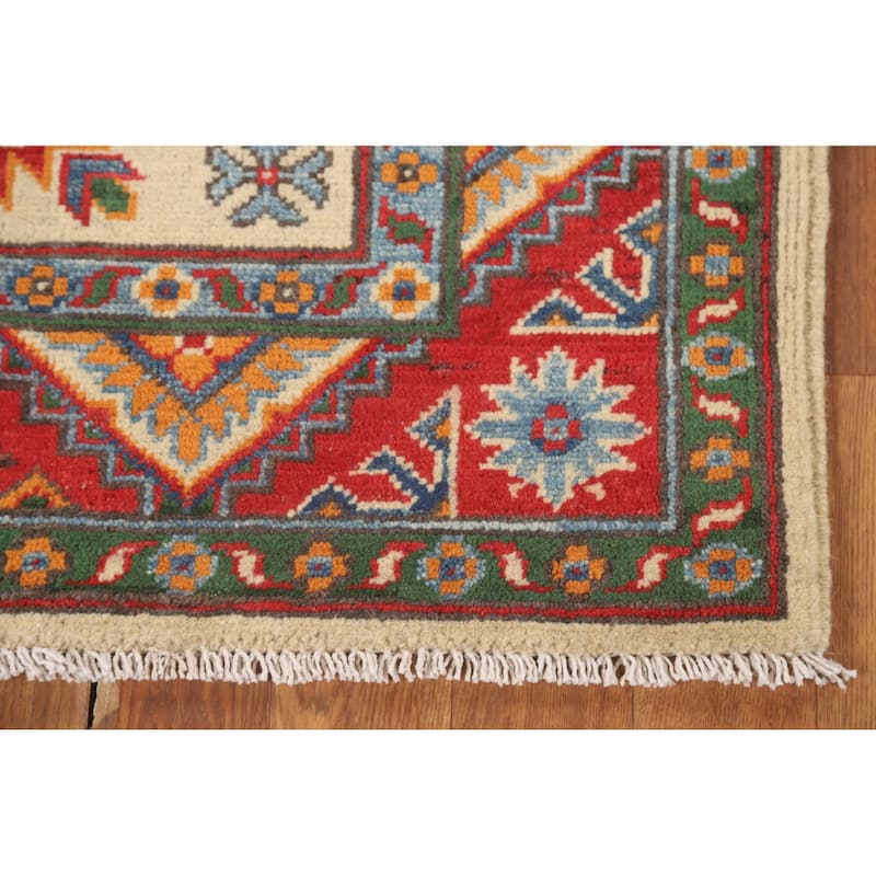 Geometric Kazak Accent Rug Handmade Traditional Wool Carpet - 2'9" x 3'11"