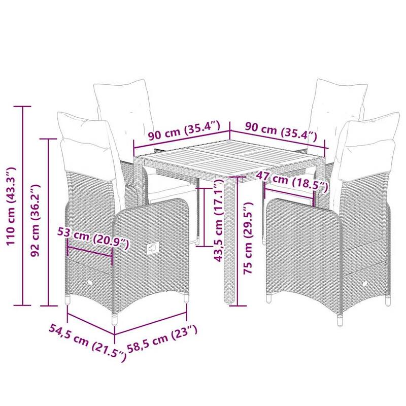 vidaXL Bistro Set Black - 21.5 x 23.0 x 36.2