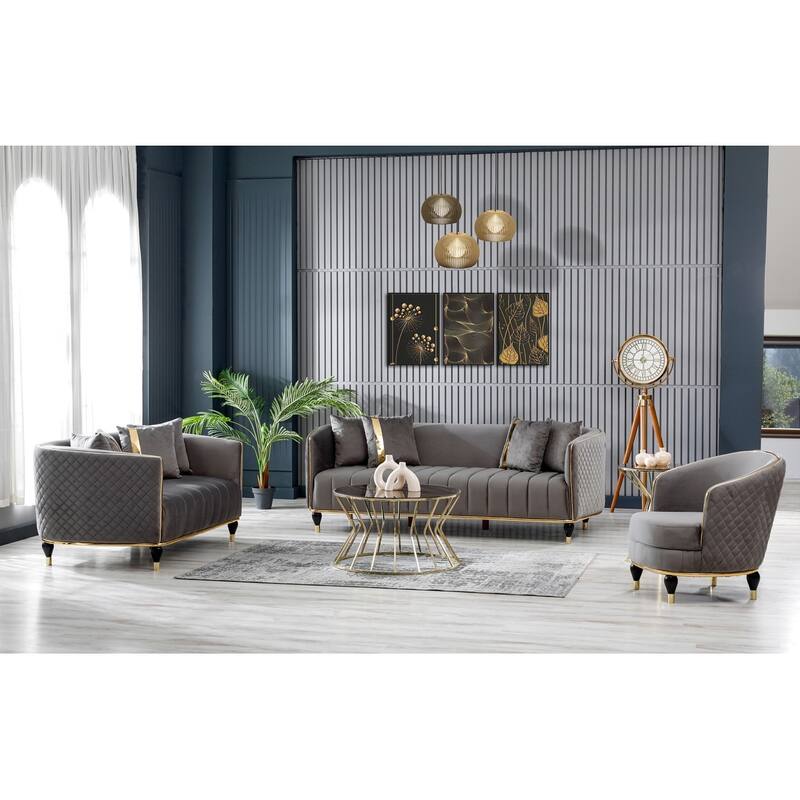 Tayland 3 Pieces Modern Living Room Sets 1 Sofa 1 Loveseat 1 Chair - Grey