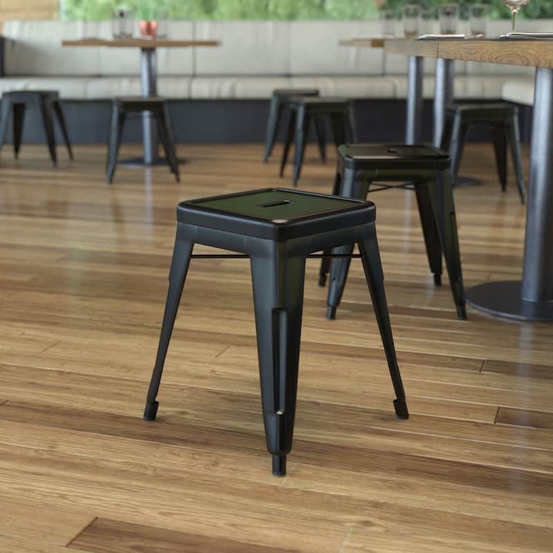 18 Inch Table Height Indoor Stackable Metal Dining Stool-Set of 4 - Black