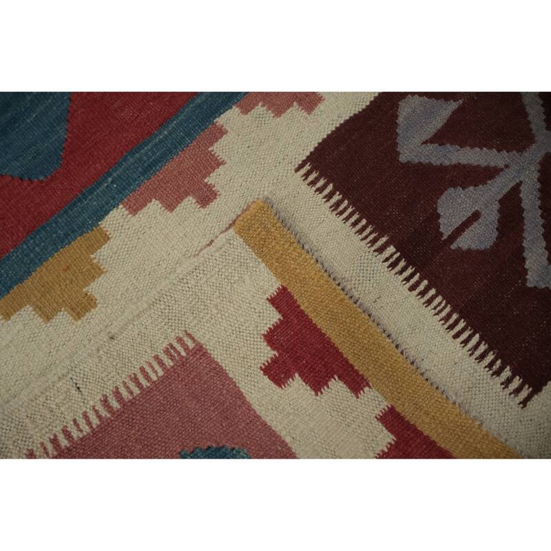 Hand Woven Oriental 100% Wool Carpet Southwestern Tribal Multi-Colored Kilim Area Rug - 12' 0'' X 8' 8''