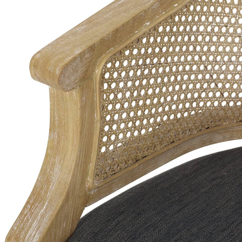Roomfitters Natural Rattan Barrel Accent Chair, Cane Woven Backrest with Upholstered Seat