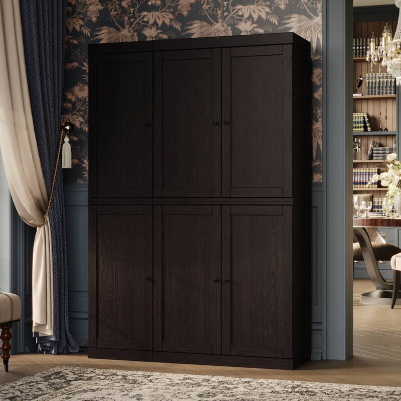 Palace Imports Premium 100% Solid European Oak Hardwood Modular Dining Room Cabinet with Shaker Doors - 48" Wide, 71.5" Tall - Espresso-Oak