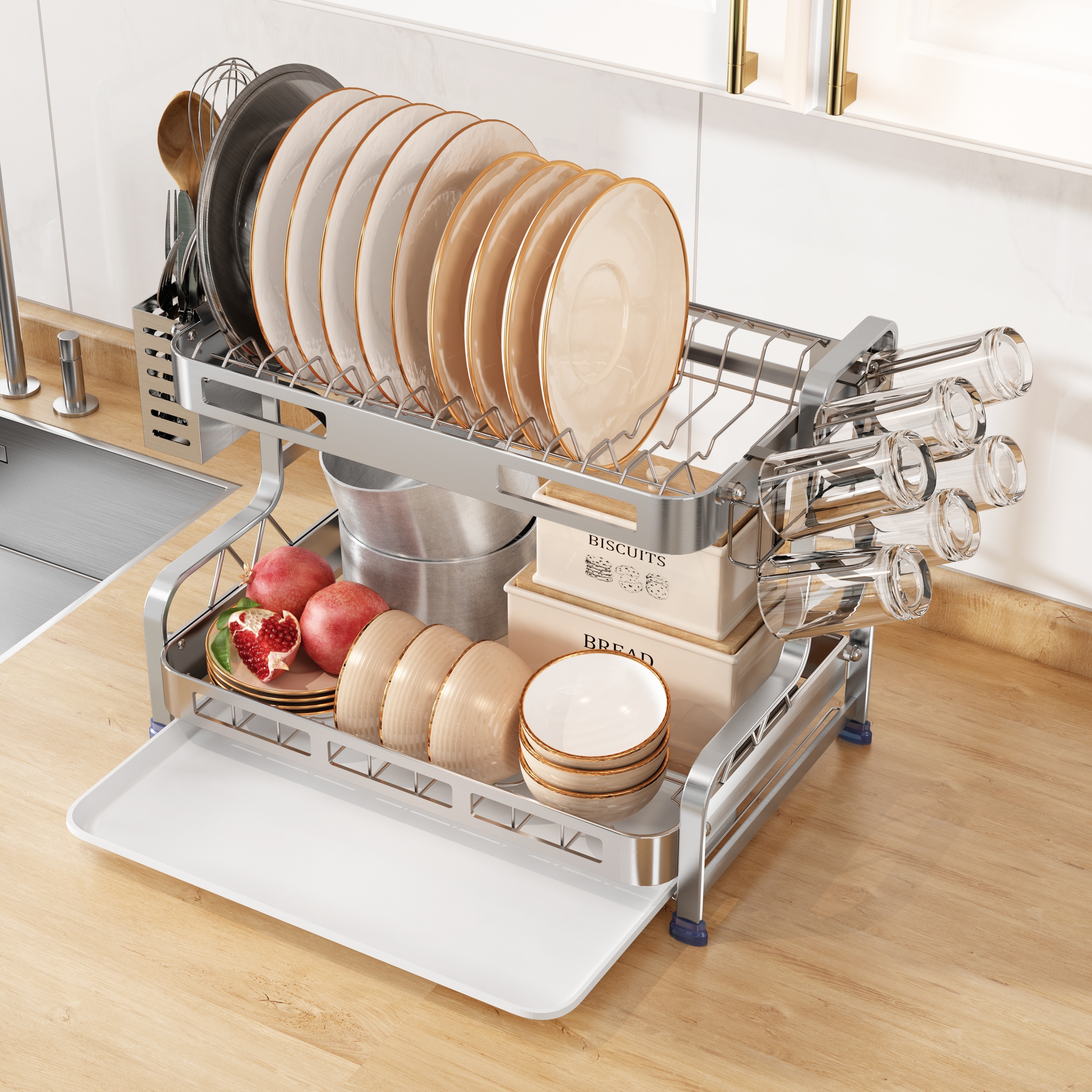 2-Tier Dish Drying Rack with Drainboard - On Sale - Bed Bath & Beyond -  37477747