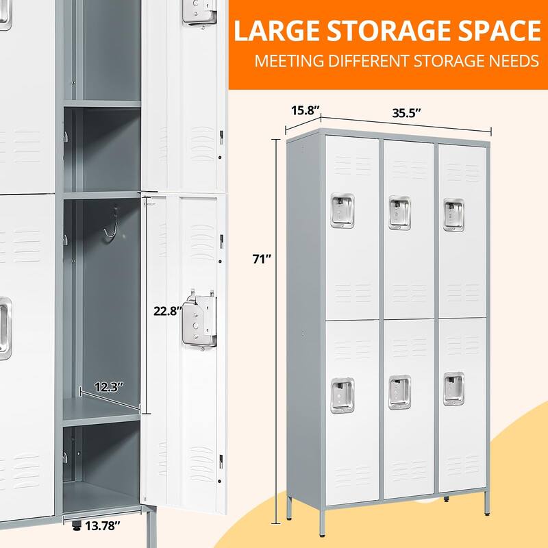 2 Tier Metal Lockers with 6 Doors for Employee School Gym
