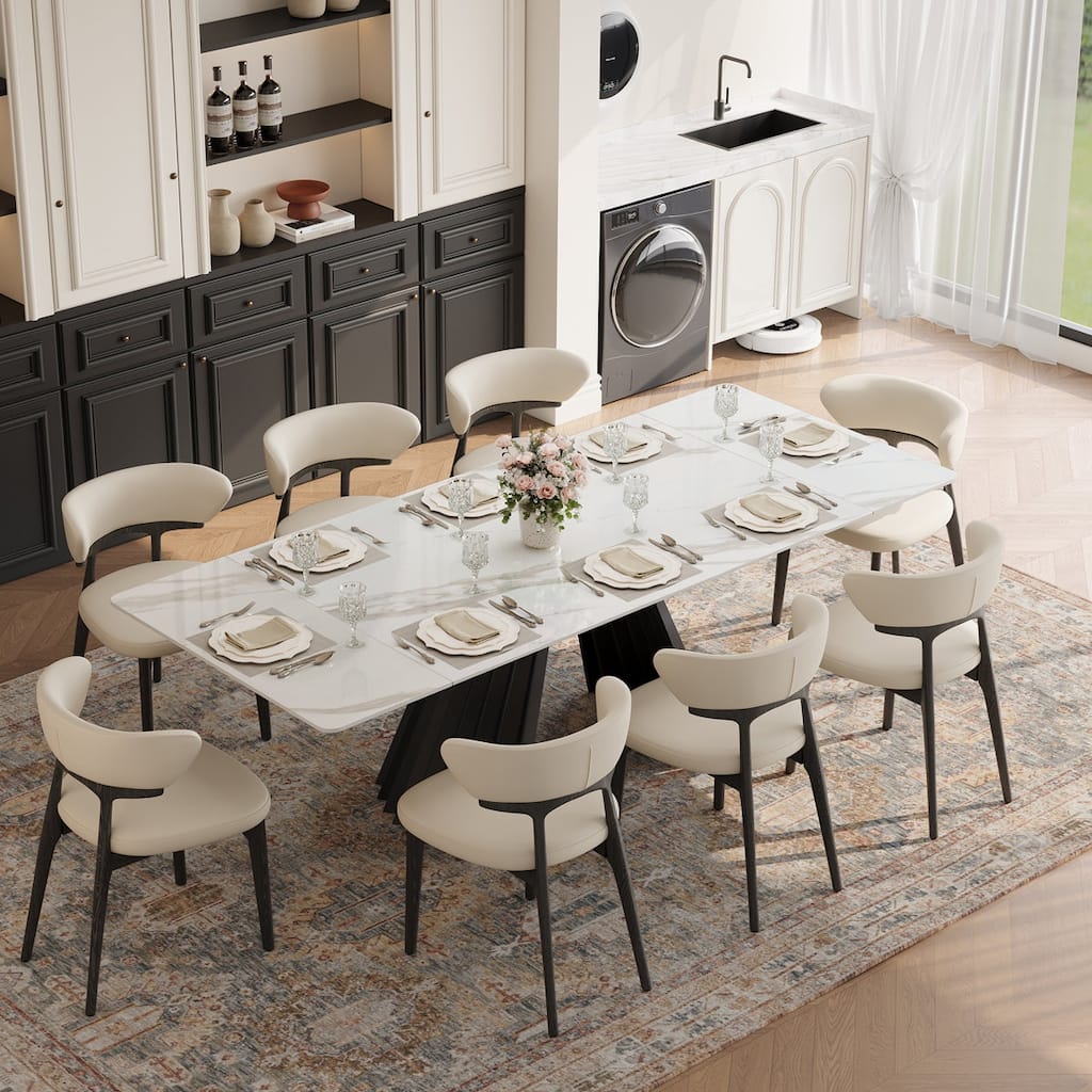 63-95" Extendable Rectangular Sintered Stone Double Pedestal Dining Table Seats 6-10