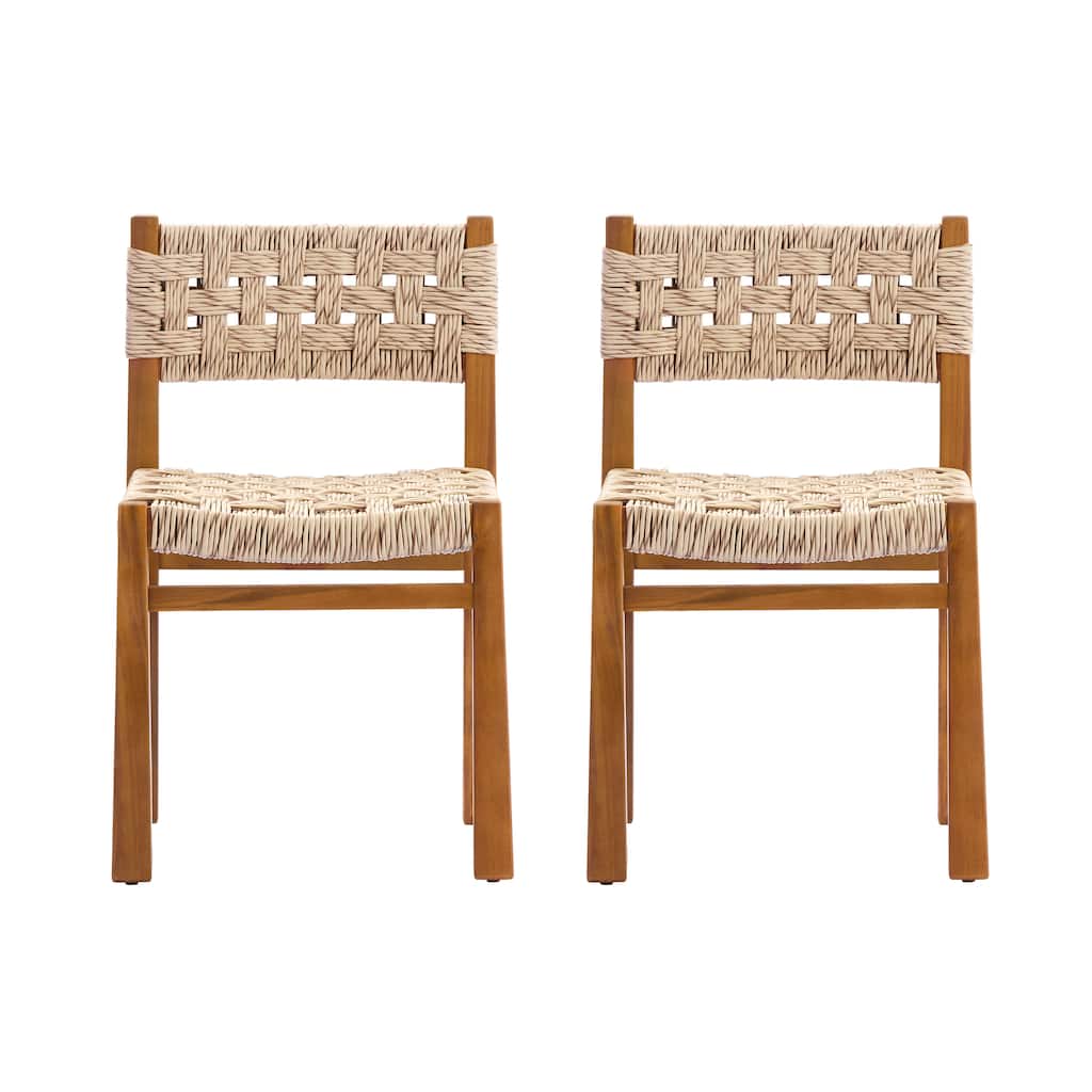 Christopher Knight Home - Acacia Wood Outdoor Patio Dining Chairs with Wicker (Set of 2)