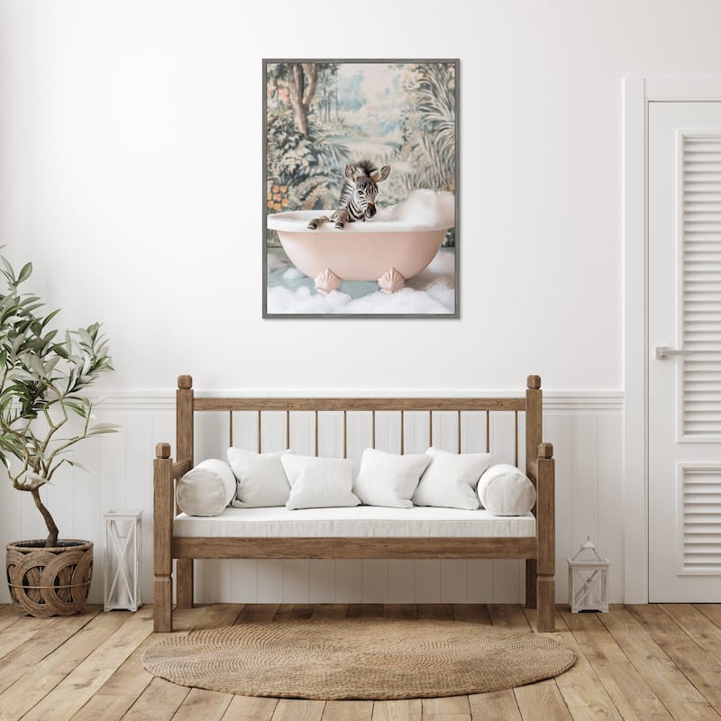 Zebra Bath Time by Niky Rahner Framed Canvas Wall Art