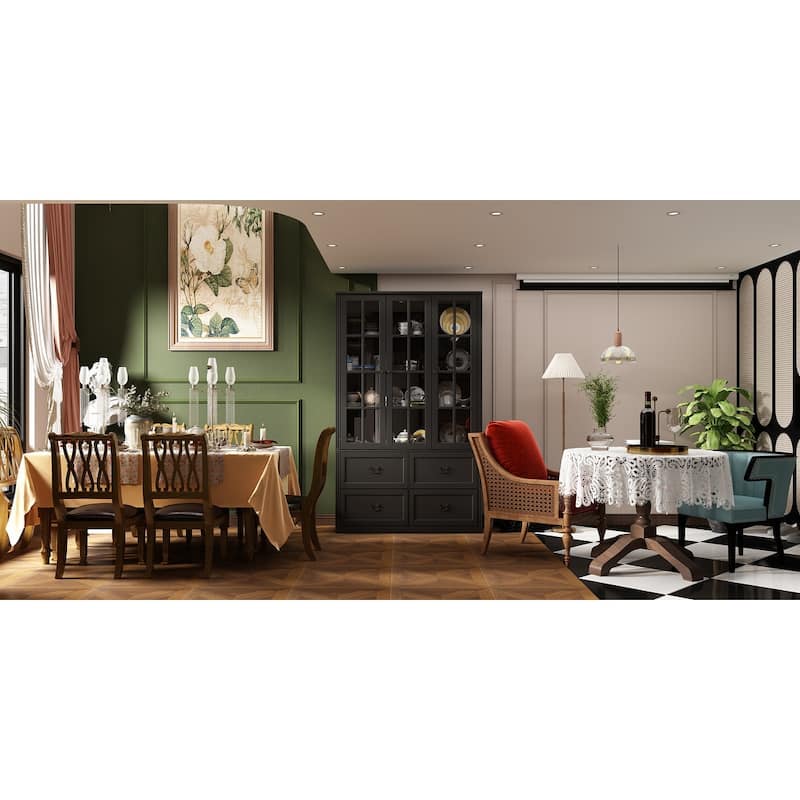 78.7" Combo Buffet Bookcase Storage Cabinet Glass Bookshelf Display