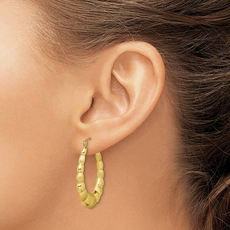 Curata 10k Yellow Gold Polished and Satin Shrimp Creole Hoop Earrings 15x4mm