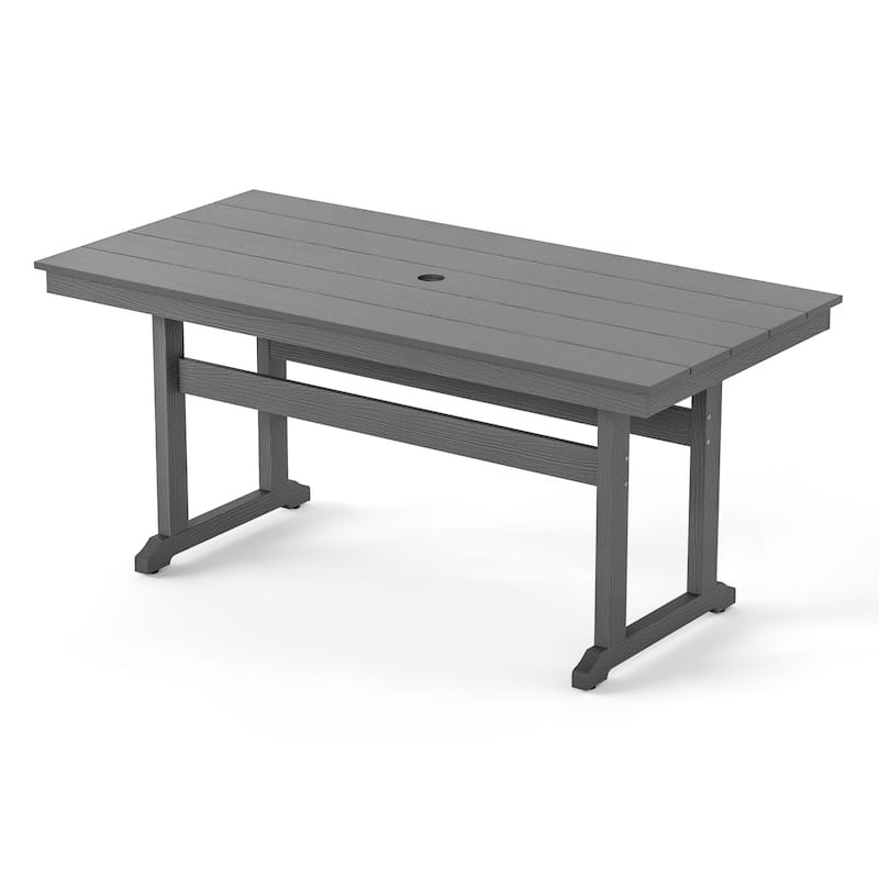 A 66.1-inch HDPS Outdoor Rectangular Table With Umbrella Holes - 32.7" W x 66.1" L x 30.1" H