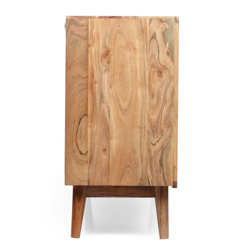 Roomfitters Mid-Century Modern Sideboard Buffet Cabinet with Three Doors and Textured Wood Finish, Natural Oak