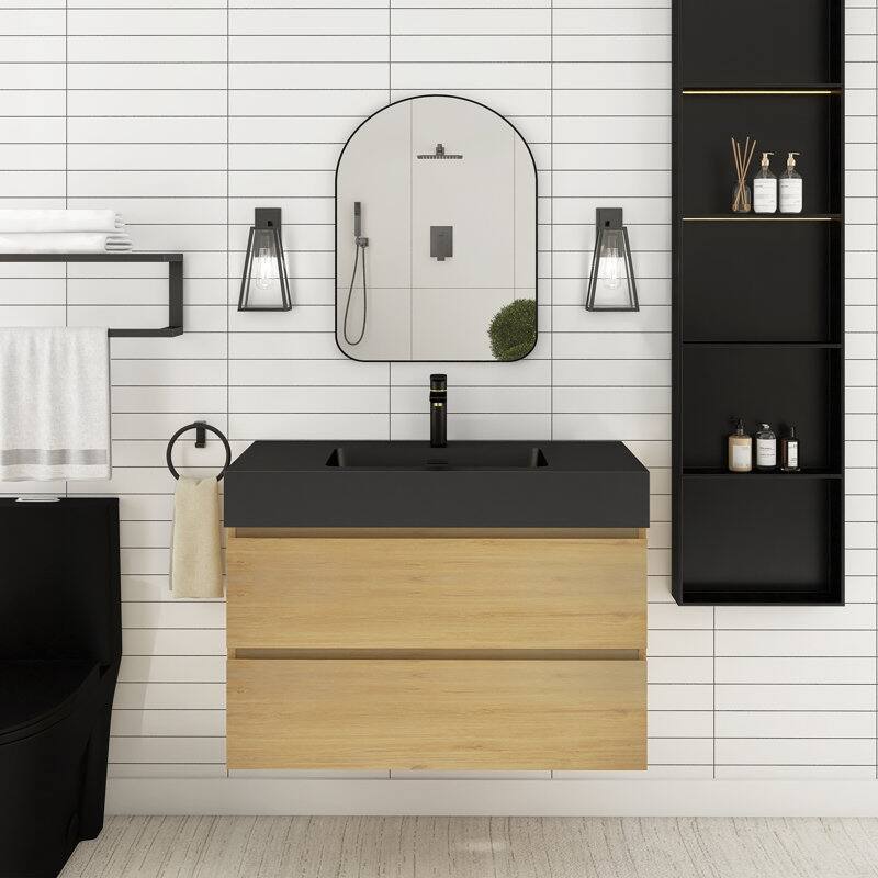 24 in. W x 18 in. D x 25 in. H Single Sink Wall Mounted Bath Vanity for Modern Bathroom Black Sink Basin