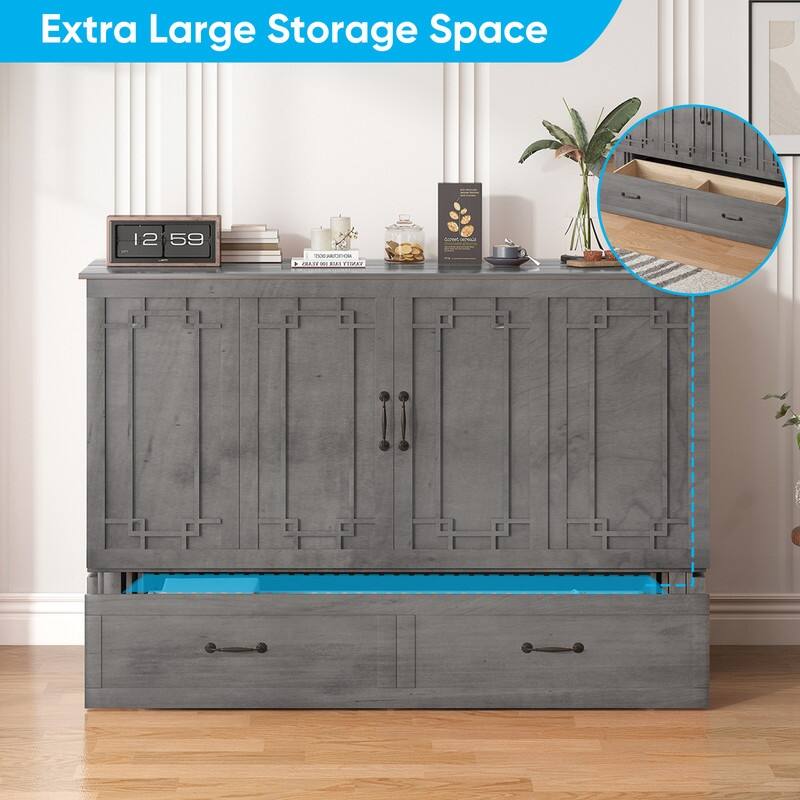 Mixoy Queen Murphy Bed Chest with Charging Station and Storage Drawer,No Mattress