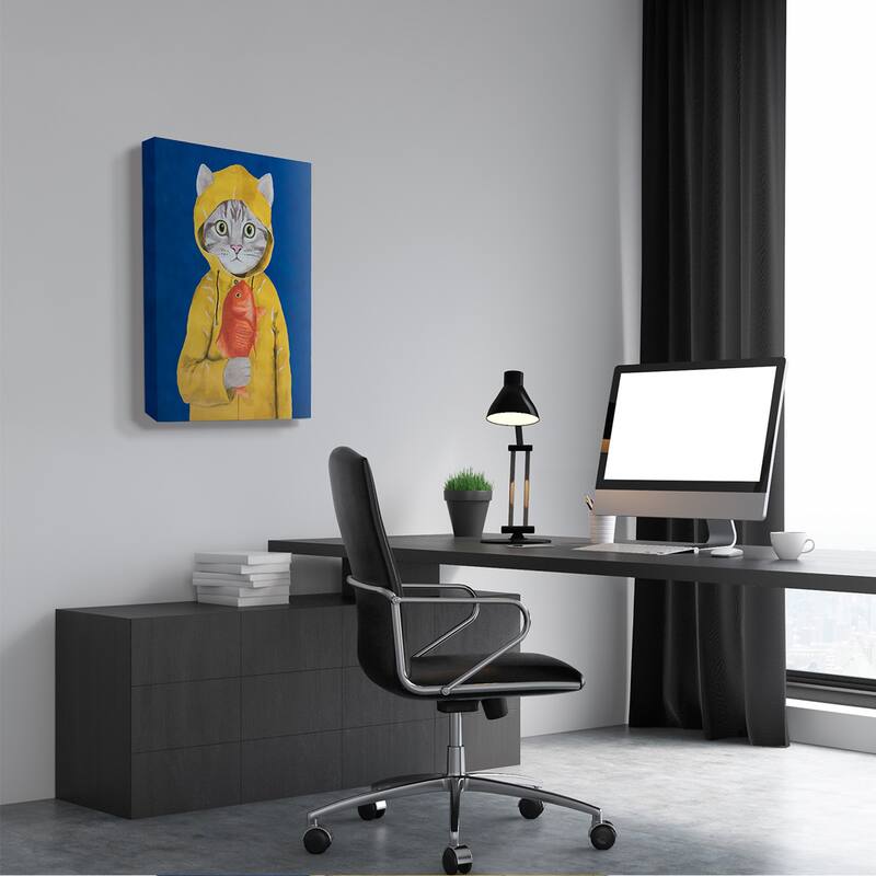 Stupell 'Fisherman Feline Yellow Coat Cat' Canvas Wall Art - Multi-Color