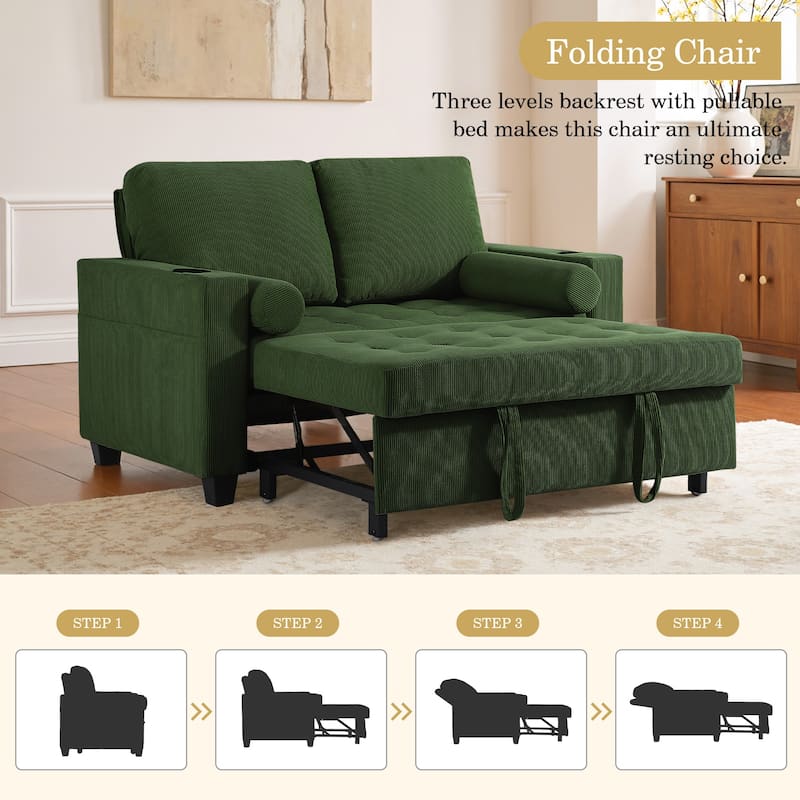 2 Set Multi-Functional Sleeper Sofa Bed 3-in-1 Pull-Out Convertible Adjustable Loveseat with USB Port