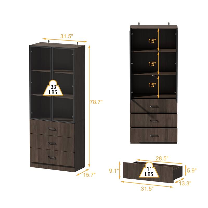 LED-Lit Wood Grain Cabinet - Configurable Storage for Home or Office