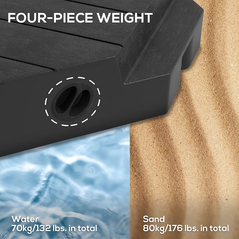 4-Piece Patio Cantilever Umbrella Base Weight Set, 132 lb. Water or 176 lb. Sand Capacity, Black